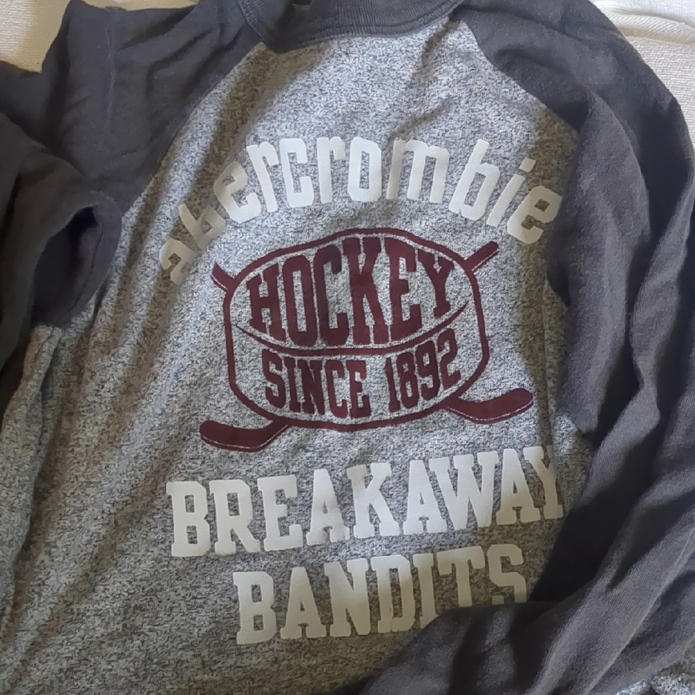 Abercrombie Kids Gray and Maroon Long Sleeve Tee